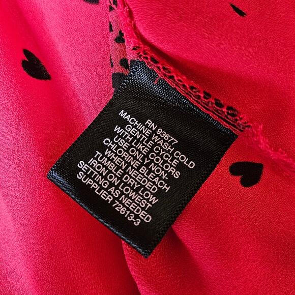 Liz Claiborne Career Sheer Button Up Blouse Top Size Small Red Valentines Hearts - Picture 5 of 7